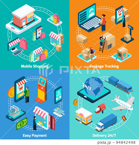 Mobile Shopping Isometric 2x2 Icons Set 94842498