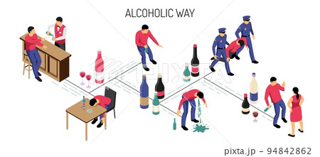 Alcoholism Isometric Horizontal Illustration 94842862