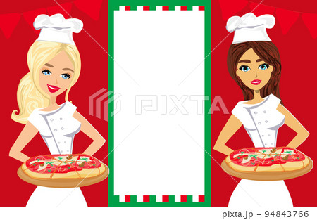flyer with two beautiful waitresses serving pizza flyer with two beautiful waitresses serving pizza 94843766