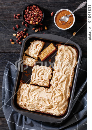 Sweet Peanut Butter Sheet Cake, top view 94843851