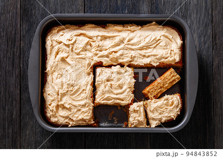 Sweet Peanut Butter Sheet Cake, top view 94843852