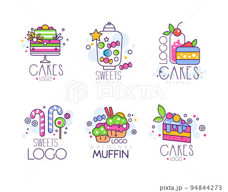 Cakes and sweets logo design set. Tasty desserts hand drawn labels and badges hand drawn vector illustration 94844273