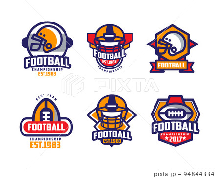 Retro American football championship labels set. Sports tournament badges vector illustration Retro American football championship labels set. Sports tournament badges vector illustration 94844334