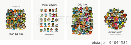 Group of people, community. Social network. Holy holiday, colorful faces. Set for your design project - cards, banners, poster, web, print, social media, promotional materials. Vector illustration Group of people, community. Social network. Holy holiday, colorful faces. Set for your design project - cards, banners, poster, web, print, social media, promotional materials. Vector illustration 94844582