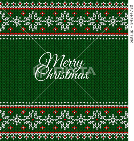 Ugly sweater Christmas party border. Knitted background pattern scandinavian ornaments. 94844780