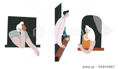 People looking out of window, waiting for someone 94844867