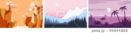 Landscapes, mountains and tropical sunset vector 94844868