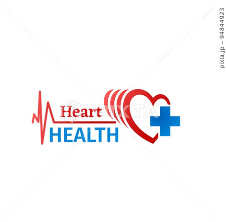 Cardiology medicine, heart health icon of medical and cardiac clinic, vector emblem. Heart pulse symbol for cardiology center, medical healthcare insurance and donation hospital 94844923