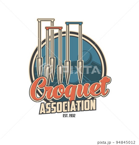 Croquet sport icon with game wickets. Sport game match sticker, professional league championship vector badge or emblem. SPORT1 sport club vintage label with Croquet sport icon with game wickets. Sport game match sticker, professional league championship vector badge or emblem. SPORT1 sport club vintage label with 94845012