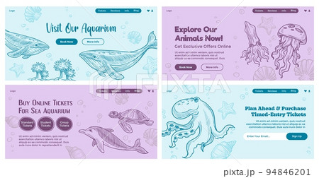 Sea aquarium promotion at web banner set design 94846201
