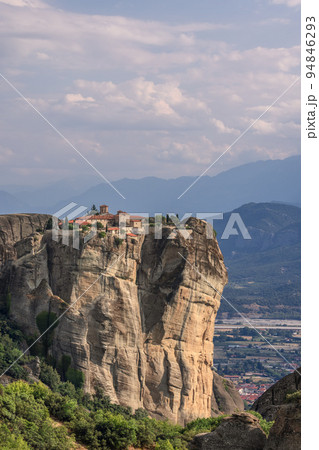 Vertical shot of the Monastery of St. Stephen situated on the top of a rocky Vertical shot of the Monastery of St. Stephen situated on the top of a rocky 94846293