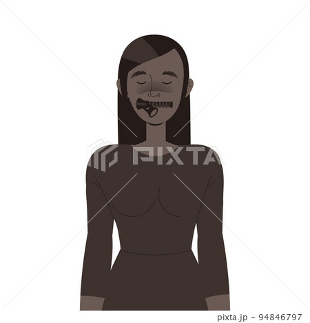 Woman Character with Zipper Mouth as Prohibition of Independent Media Vector Illustration 94846797