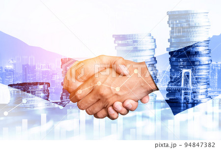 Business handshake on finance prosperity and money technology asset background Business handshake on finance prosperity and money technology asset background 94847382