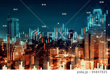 Financial graphs overlap with modernistic urban area for business concept. Financial graphs overlap with modernistic urban area for business concept. 94847835