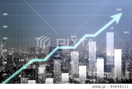 Digital screen and graph overlap modernistic cityscape for business concept. Digital screen and graph overlap modernistic cityscape for business concept. 94848111