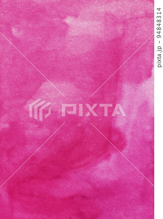 Watercolor bright pink background texture painting. Vintage watercolour deep crimson backdrop. Stains on paper. 94848314