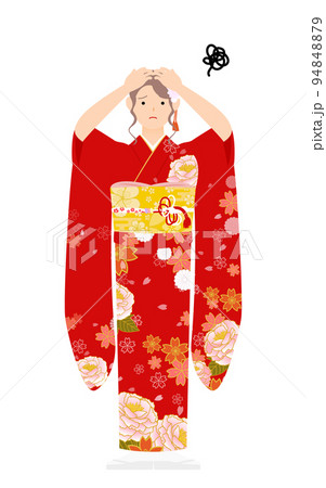 振袖の女性(和服姿)、頭を抱えて悩む 振袖の女性(和服姿)、頭を抱えて悩む 94848879