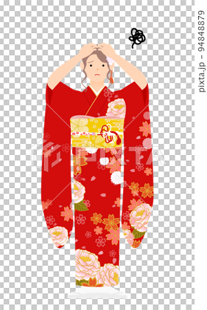振袖の女性(和服姿)、頭を抱えて悩む 振袖の女性(和服姿)、頭を抱えて悩む 94848879