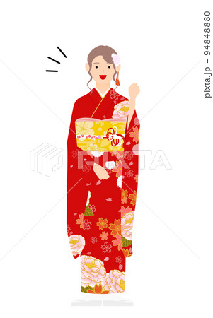 振袖の女性(和服姿)、ガッツポーズをする 振袖の女性(和服姿)、ガッツポーズをする 94848880