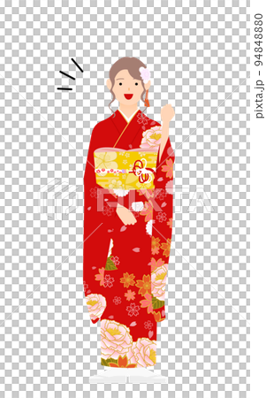 振袖の女性(和服姿)、ガッツポーズをする 振袖の女性(和服姿)、ガッツポーズをする 94848880
