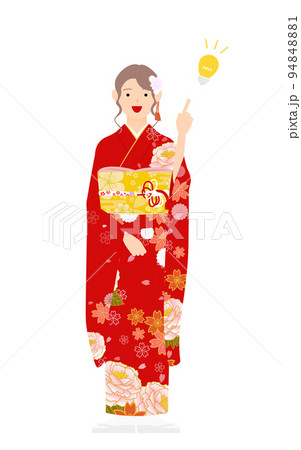 振袖の女性(和服姿)、指さししてアドバイスする 振袖の女性(和服姿)、指さししてアドバイスする 94848881