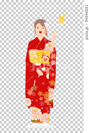 振袖の女性(和服姿)、指さししてアドバイスする 振袖の女性(和服姿)、指さししてアドバイスする 94848881