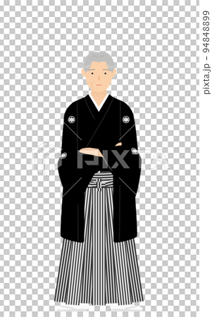 穿著有頂飾的袴(穿著日式服裝)的老人,雙臂交叉 穿著有頂飾的袴(穿著日式服裝)的老人,雙臂交叉 94848899