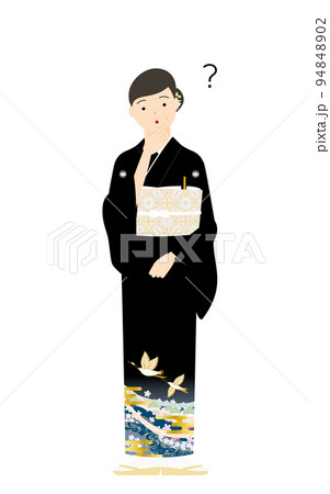 黒留袖のシニア女性、和服姿のポーズセット、疑問・悩む・引き受ける・指さしetc 94848902