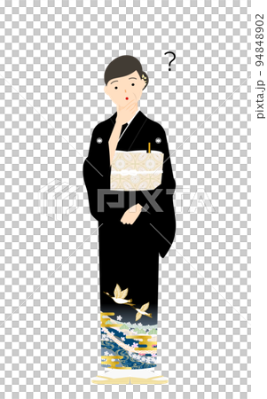 黒留袖のシニア女性、和服姿のポーズセット、疑問・悩む・引き受ける・指さしetc 94848902