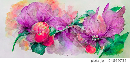 Spectacular watercolor drawing of magenta floral. Digital art 3D illustration. 94849735