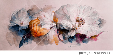 Spectacular watercolor white flower. Digital art 3D illustration. 94849913