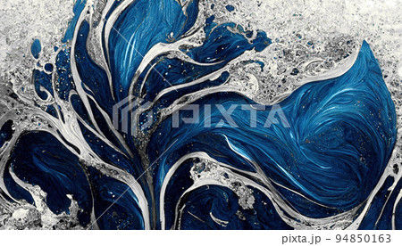 Spectacular dark blue and white ink swirled around. Digital art 3D illustration. Spectacular dark blue and white ink swirled around. Digital art 3D illustration. 94850163