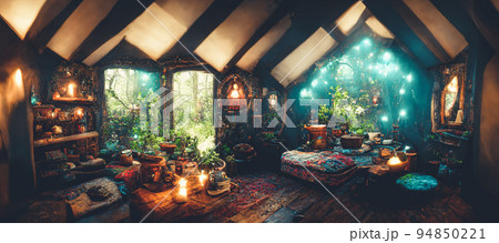 Spectacular interior of a fantasy medieval - Stock Illustration  [94850405] - PIXTA