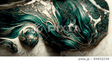 Spectacular turquoise and white ink swirled around. Digital art 3D illustration. 94850249