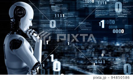 Futuristic robot artificial intelligence huminoid AI programming coding Futuristic robot artificial intelligence huminoid AI programming coding 94850586