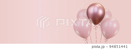 Pink balloons with gold ribbons. 3d rendering 94851441