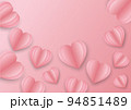 illustration of The Valentine Hearts. Postcard Paper flying elements on the pink background. Symbol of love in the form of heart design 3d. illustration symbols of Valentine's Day. Space for text. 94851489