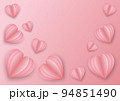 illustration of The Valentine Hearts. Postcard Paper flying elements on the pink background. Symbol of love in the form of heart design 3d. illustration symbols of Valentine's Day. Space for text. 94851490