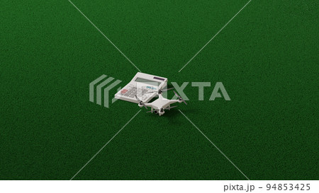 平面上に置かれたドローン(クアッドコプター)のおもちゃと電卓の3Dレンダリングイラスト 平面上に置かれたドローン(クアッドコプター)のおもちゃと電卓の3Dレンダリングイラスト 94853425
