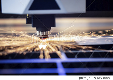 Cnc milling machine. Processing and laser cutting for metal in the industrial. Motion blur. Industrial exhibition of machine tools. 94853609