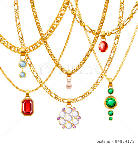 Golden Chains With Pendants Set 94854175