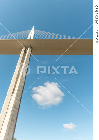 Millau viaduct, cable-stayed bridge over Tarn valley. A75 motorway. The highest road bridge in the world. 94855635