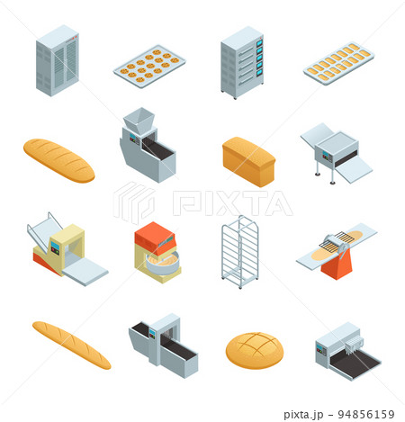 Bakery Factory Isometric Icon Set Bakery Factory Isometric Icon Set 94856159