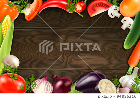 Vegetables Wooden Background Vegetables Wooden Background 94856216