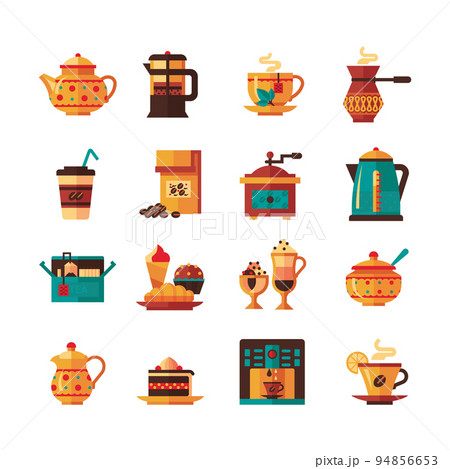 Coffe and Tea Set Icons Flat Coffe and Tea Set Icons Flat 94856653