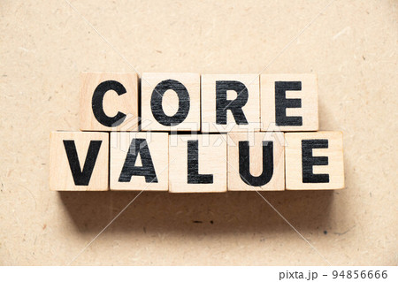 Alphabet letter block in word core value on wood background 94856666