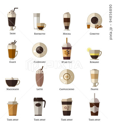 Coffee types vector flat icons set 94856890