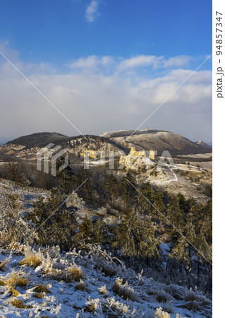 Palava winter landscape with Sirotci hradek ruins, Southern Moravia, Czech Republic Palava winter landscape with Sirotci hradek ruins, Southern Moravia, Czech Republic 94857347