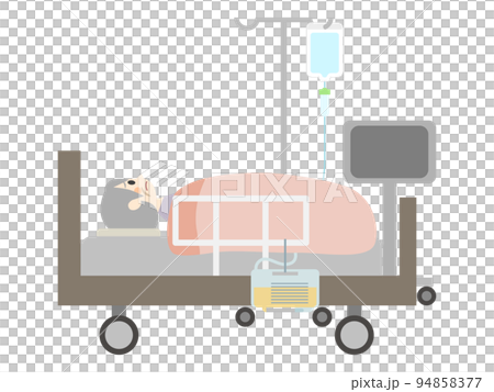 Hospital bed elderly person troubled anxiety 94858377