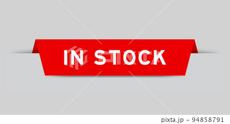 Red color inserted label with word in stock on gray background 94858791